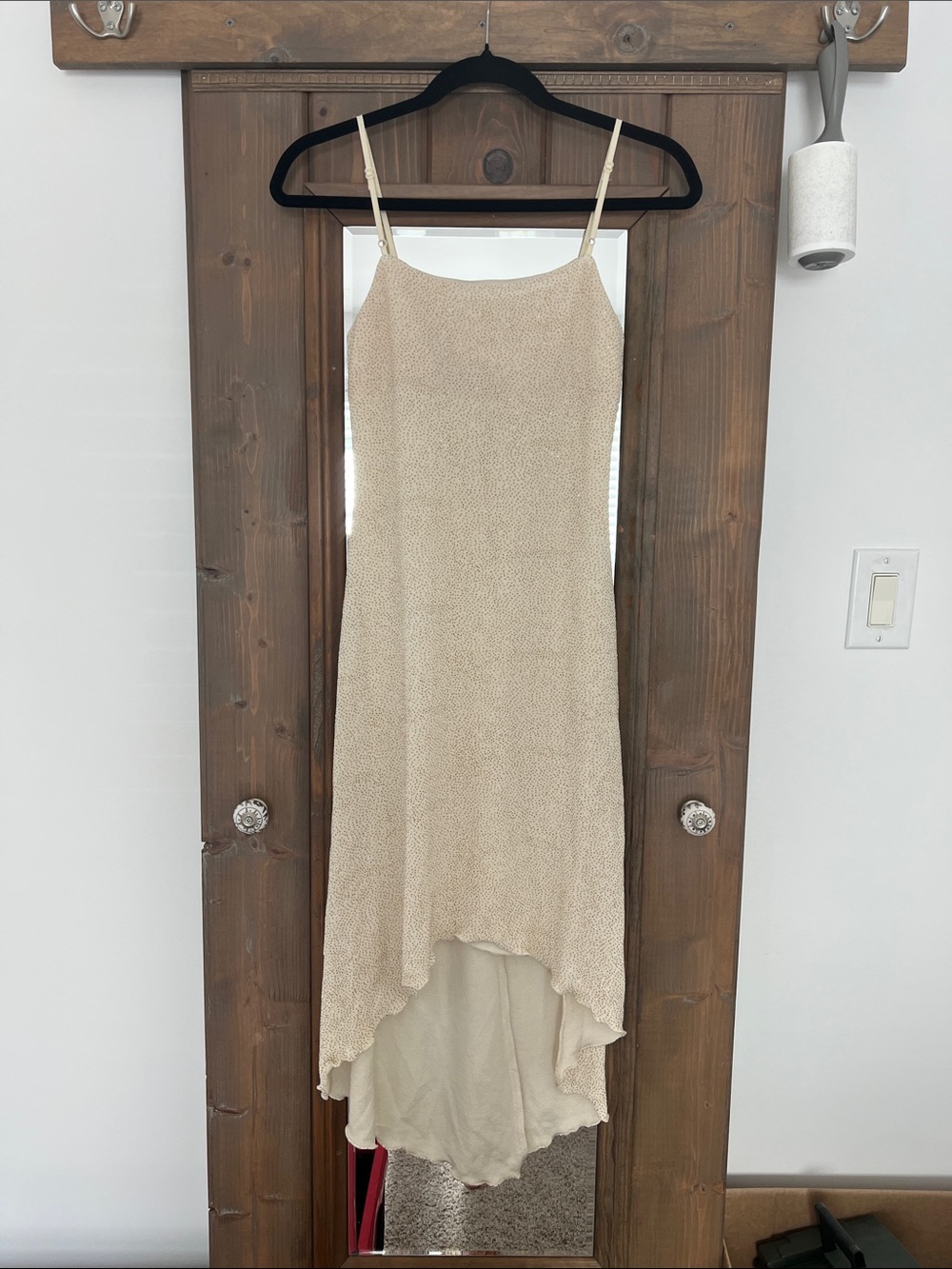 Windsor Cream High-Low Slip Dress with Spaghetti Straps
